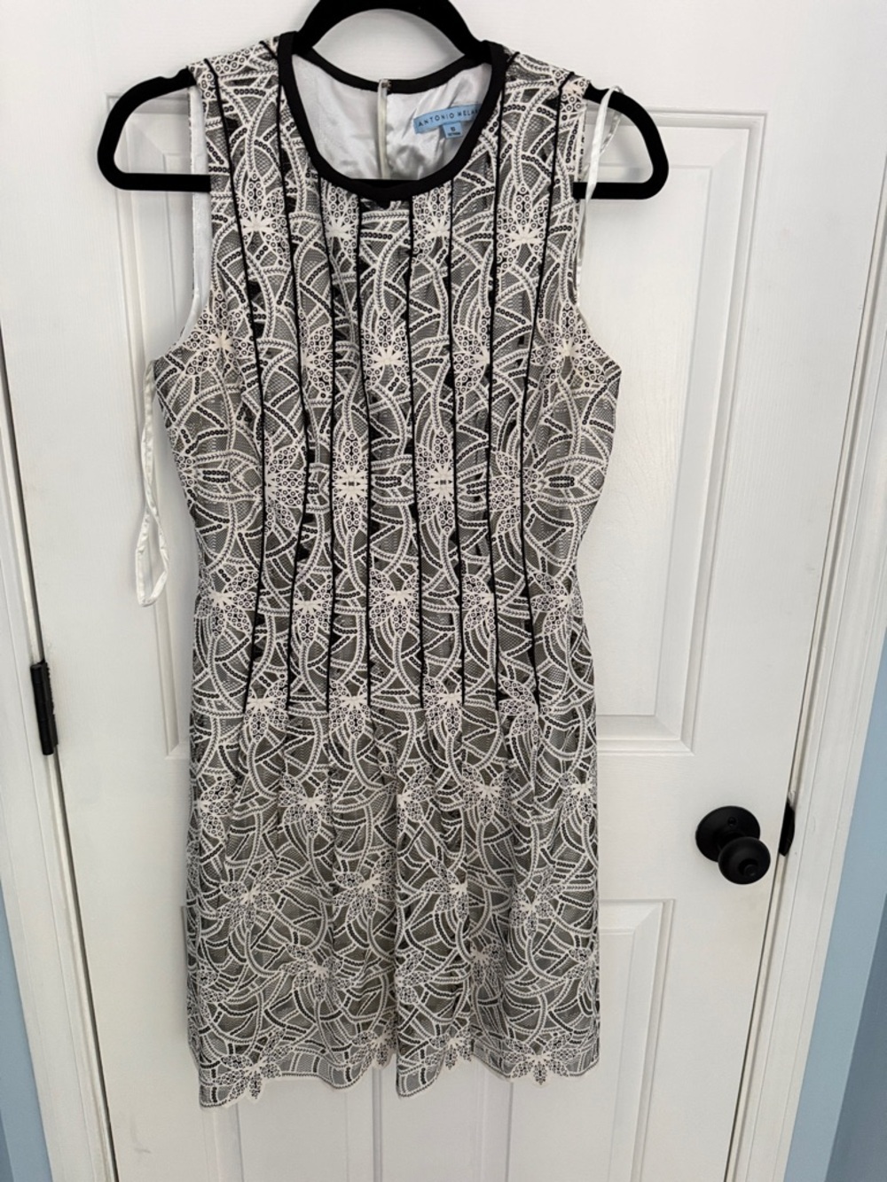 ANTONIO MELANI Black and White Lace Midi Dress